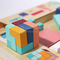 Close up of a cube made by Montessori Tetris pieces. 