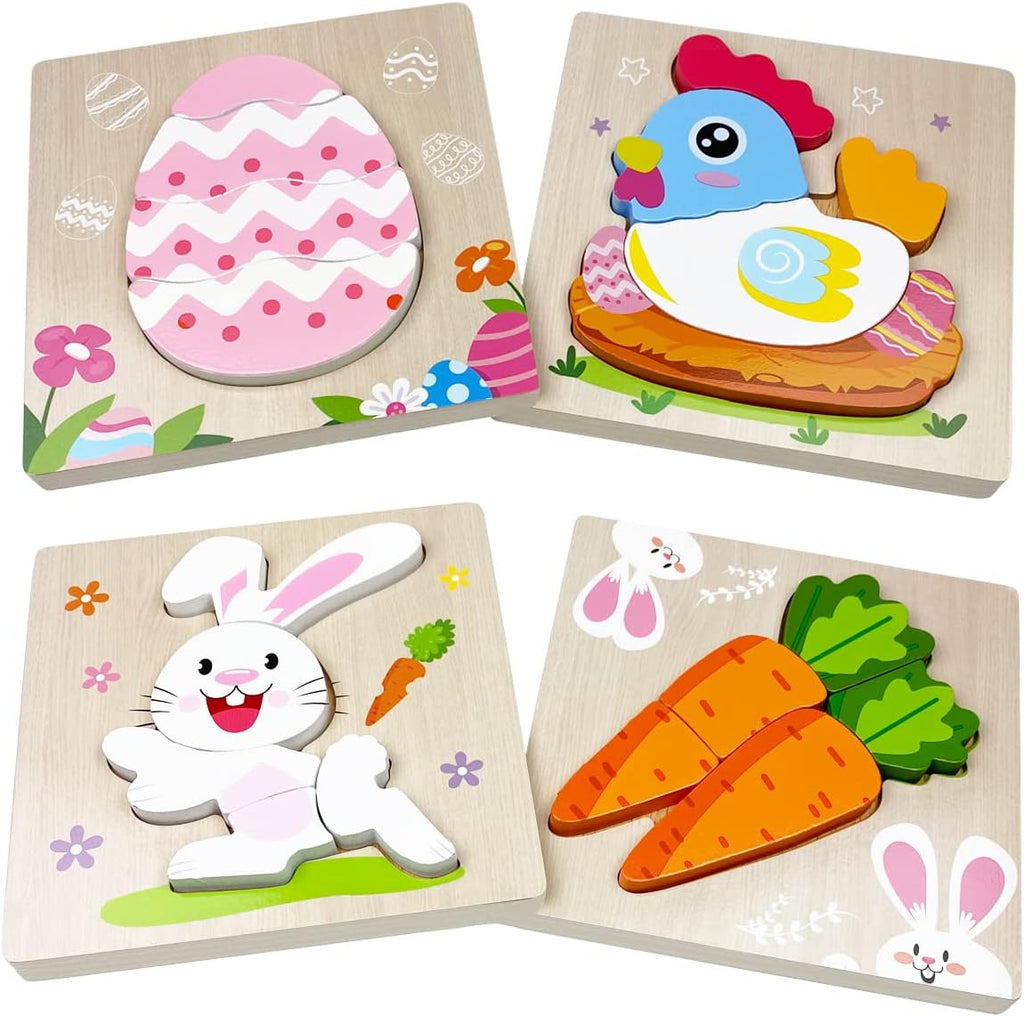 Four pack of Easter themed wooden Montessori puzzles.