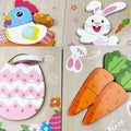 Close up on the Chicken, Bunny, Egg, and Carrot puzzles, which are part of the 4 pack Montessori Easter Wooden Puzzles set.