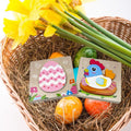 Egg and Chicken Easter Wooden Puzzles in a basket.