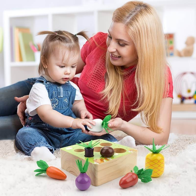 Mom and her daughter playing with the Montessori Vegetable Set.