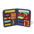 A Montessori toy that helps children learn how to use zippers, belts, buckles, laces, and more.
