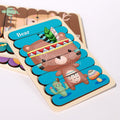 Brown bear on a blue background Montessori stick puzzle for toddlers.