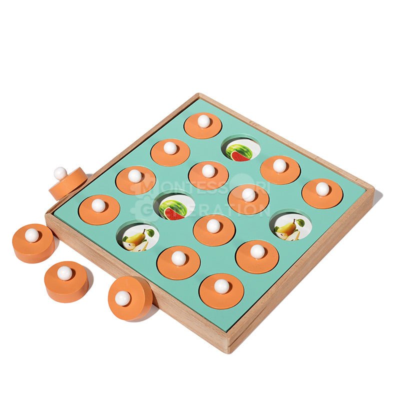 Montessori Memory Game that improves problem-solving skills in children shown on white background. 
