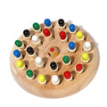 24 different colored sticks with dice placed on a wooden board.