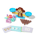 All parts of the Monkey's Math such as cards, little monkeys, numbers and bigger monkey with scales on a white background.