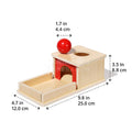 Dimensions of the wooden Montessori toy called Object Permanence Box.