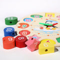 Closeup of colorful shapes and numbers that come with the montessori penguins clock.