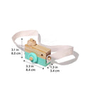 The dimensions of the turquoise Montessori Wooden Camera.