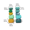 Different dimensions of Montessori Wooden Stones (21 pieces) shown on a white background.