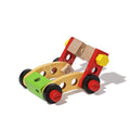 Wooden car made with Montessori Wooden Toolbox pieces.